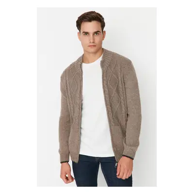 Trendyol Mink Slim Fit Knitted Detailed Knitwear Cardigan with Zipper Pockets