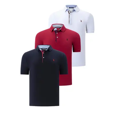 TRIPLE SET T8582 DEWBERRY MENS T-SHIRT-NAVY BLUE-WHITE-BURGUNDY