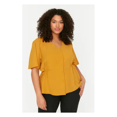 Trendyol Curve Weave Mustard V-Neck Tie-Down Blouse