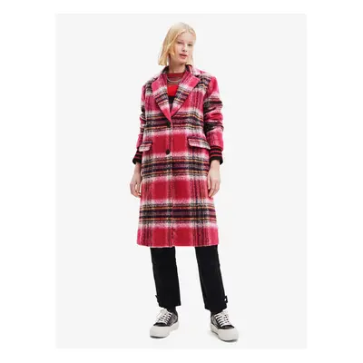 Women's pink plaid coat with wool Desigual Tommy - Women