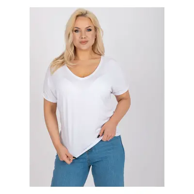 Large size Dina white blouse with V-neck