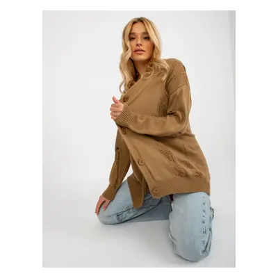 Camel oversize cardigan with holes from RUE PARIS