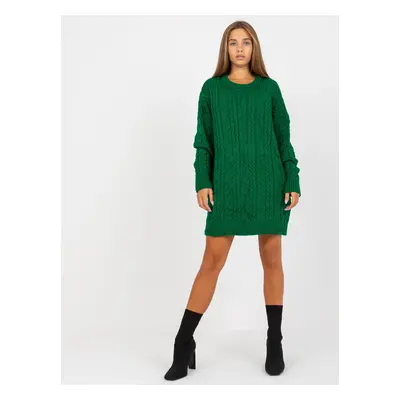 Green long sweater with braids in the RUE PARIS cut