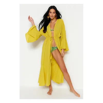 Trendyol Oil Green Maxi Woven Gathered Kimono&Kaftan