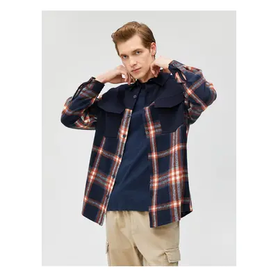 Koton Lumberjack Shirt with Block Detail, Classic Collar with Pocket