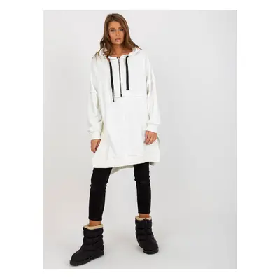 Ecru oversized long hoodie with zipper on top