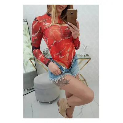 Marble Pattern Body Blouse Red