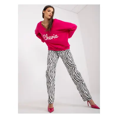 Fuchsia sweatshirt with print and V-neck