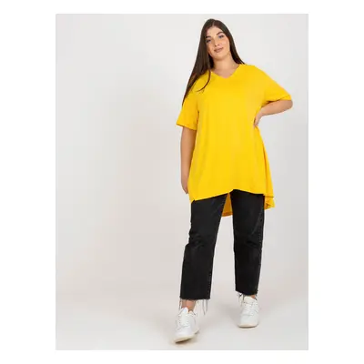 Yellow solid color blouse of larger size with neckline