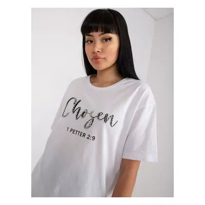 White women's T-shirt with inscription and application