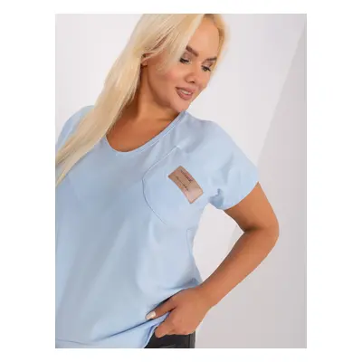 Light blue plus size blouse with pocket