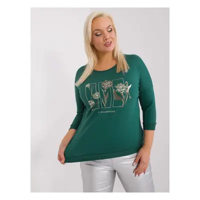 Navy green plus size blouse with appliqués