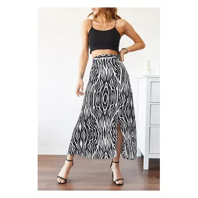 XHAN Women's Black & White Zebra Patterned Slit Skirt