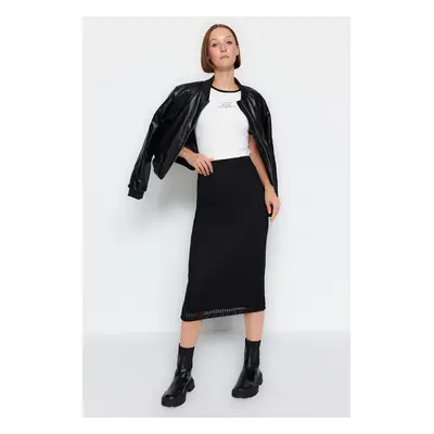 Trendyol Black Midi Lined Mesh Fabric High Waist Knitted Skirt