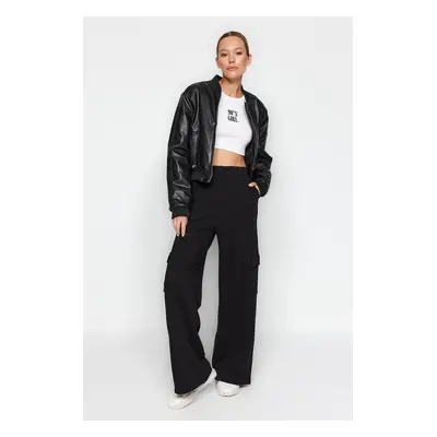 Trendyol Black Thick Wide Leg Cargo Pocket Knitted Sweatpants