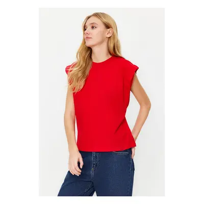 Trendyol Red 100% Cotton Wadding Look Basic Crew Neck Knitted T-Shirt