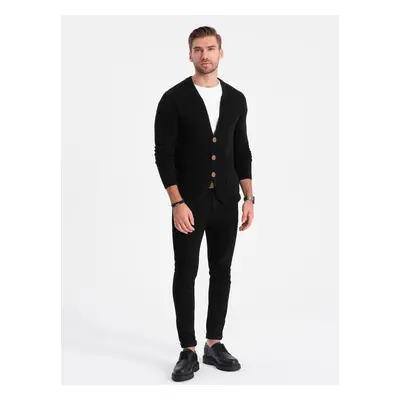 Ombre Men's structured cardigan sweater with pockets - black