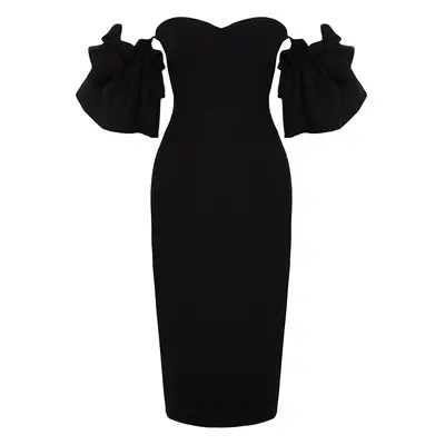 Trendyol Black Rose Accessory Woven Elegant Evening Dress