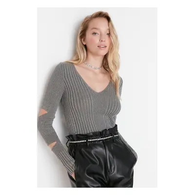 Trendyol Gray Lurex Knitwear Blouse