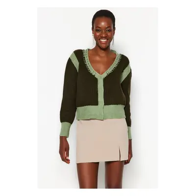 Trendyol Green Puha texturált Color Block kötöttáru Cardigan