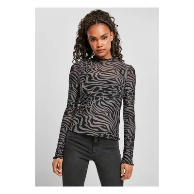 Women's turtleneck AOP Mesh - asphalt/black