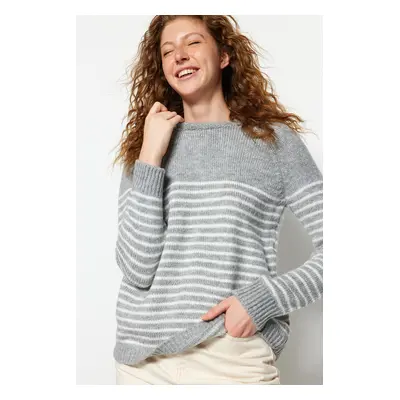 Trendyol Gray Soft Textured Striped Knitwear Sweater