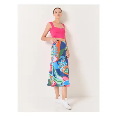 Jimmy Key Mixed Straight Cut High Waist Midi Satin Skirt