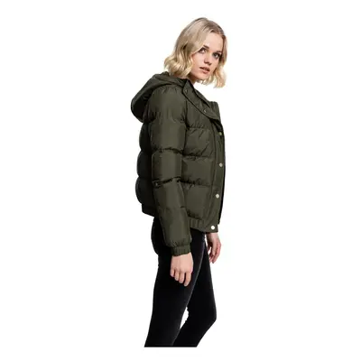 Women's Puffer Hooded Jacket - Dark Olive