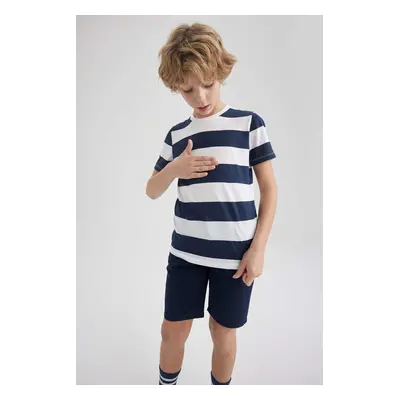 DEFACTO Boy Regular Fit Crew Neck Striped Patterned Short Sleeve T-Shirt