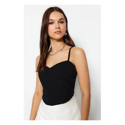 Trendyol Black Fitted Crop Adjustable Strappy Crepe Knit Bustier