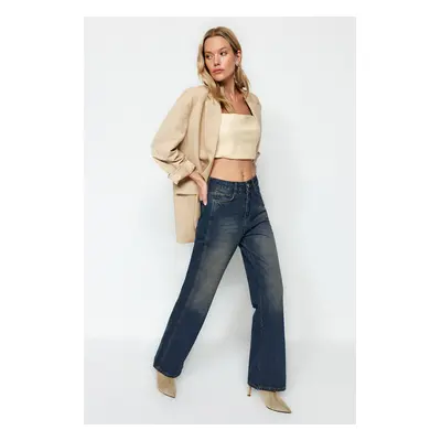 Trendyol Dark Blue High Waist Wide Leg Jeans