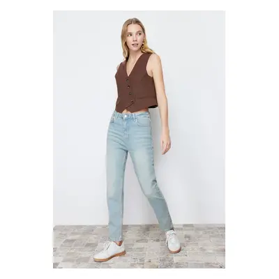 Trendyol Blue Faded Effect Vintage High Waist Slim Mom Jeans