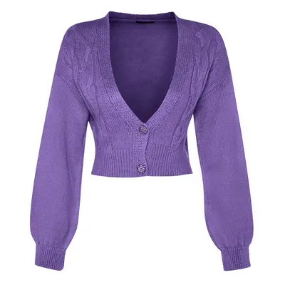 Trendyol Purple Crop puha texturált kötöttáru Cardigan