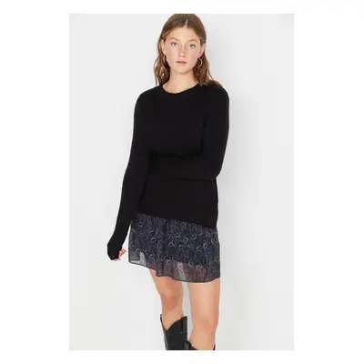 Trendyol Black Wool Knitted Detailed Knitwear Sweater