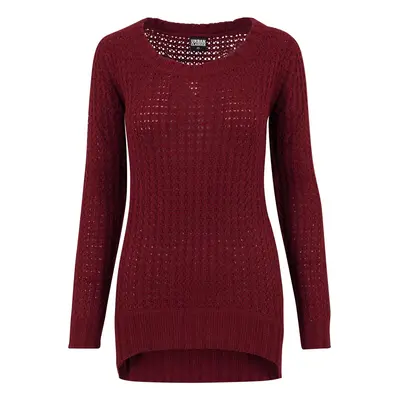 Women's sweater with a long wide neckline burgundy color