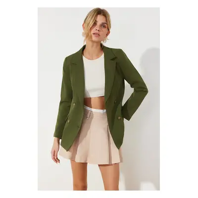 Trendyol Dark Khaki Regular Lined Double Breasted Closure Woven Blazer Jacket