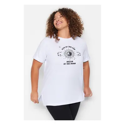 Trendyol Curve White Crew Neck Printed Knitted T-Shirt