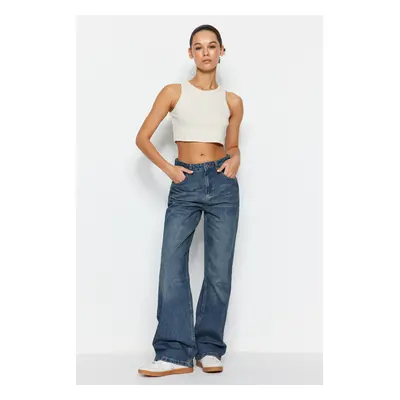 Trendyol Blue Pale Effect Vintage High Waist Wide Leg Jeans