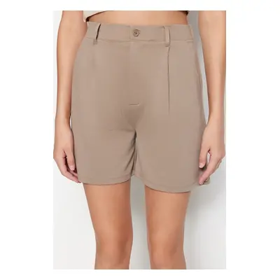 Trendyol Mink Relaxed Fit High Waist Interlock Smart Knitted Shorts