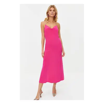 Trendyol Fuchsia Stone Accessory Detailed Knitted Elegant Evening Dress