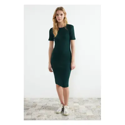 Trendyol Emerald Green Crew Neck Ribbed Flexible Knitted Midi Pencil Dress