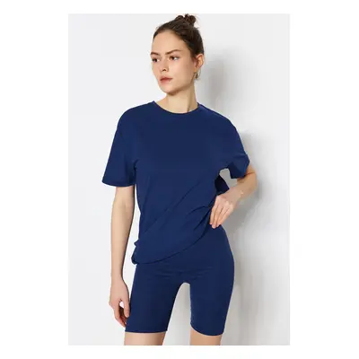 Trendyol Navy Blue 100% Cotton T-shirt-Biker/Short Tights Knitted Pajama Set