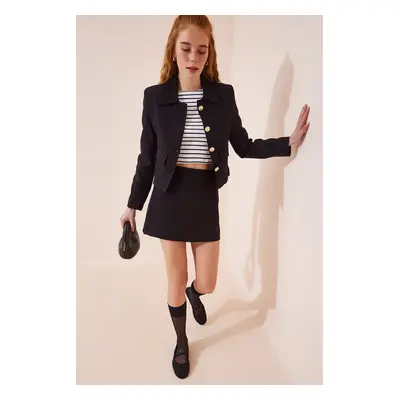 Happiness İstanbul Women's Black Crop Blazer Jacket