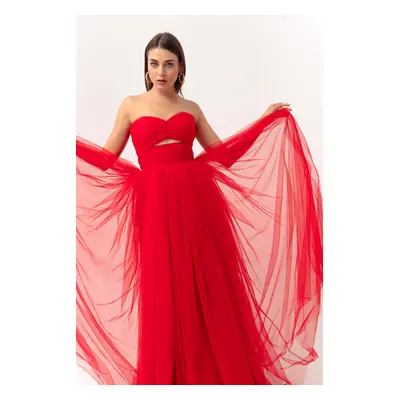 Lafaba Women's Red Strapless Tulle Evening Dress