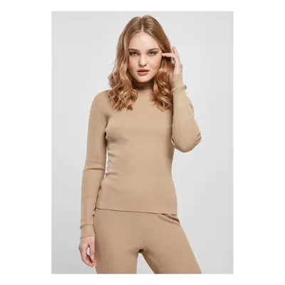 Women's ribbed knit turtleneck sweater unionbeige