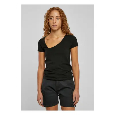 Women's T-shirt with an organic asymmetrical neckline in black