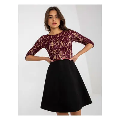 Purple and black flowing cocktail dress with lace