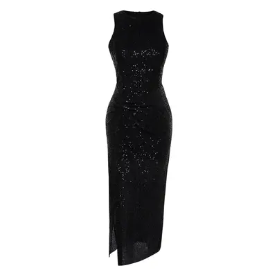 Trendyol Black Fitted Knitted Shiny Sequin Knitted Sequin Elegant Evening Dress