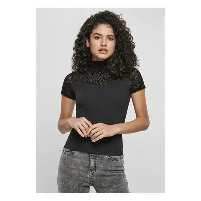 Women's turtleneck T-shirt Flock with lace black