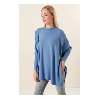 Bigdart Slit Poncho Sweater - Sax